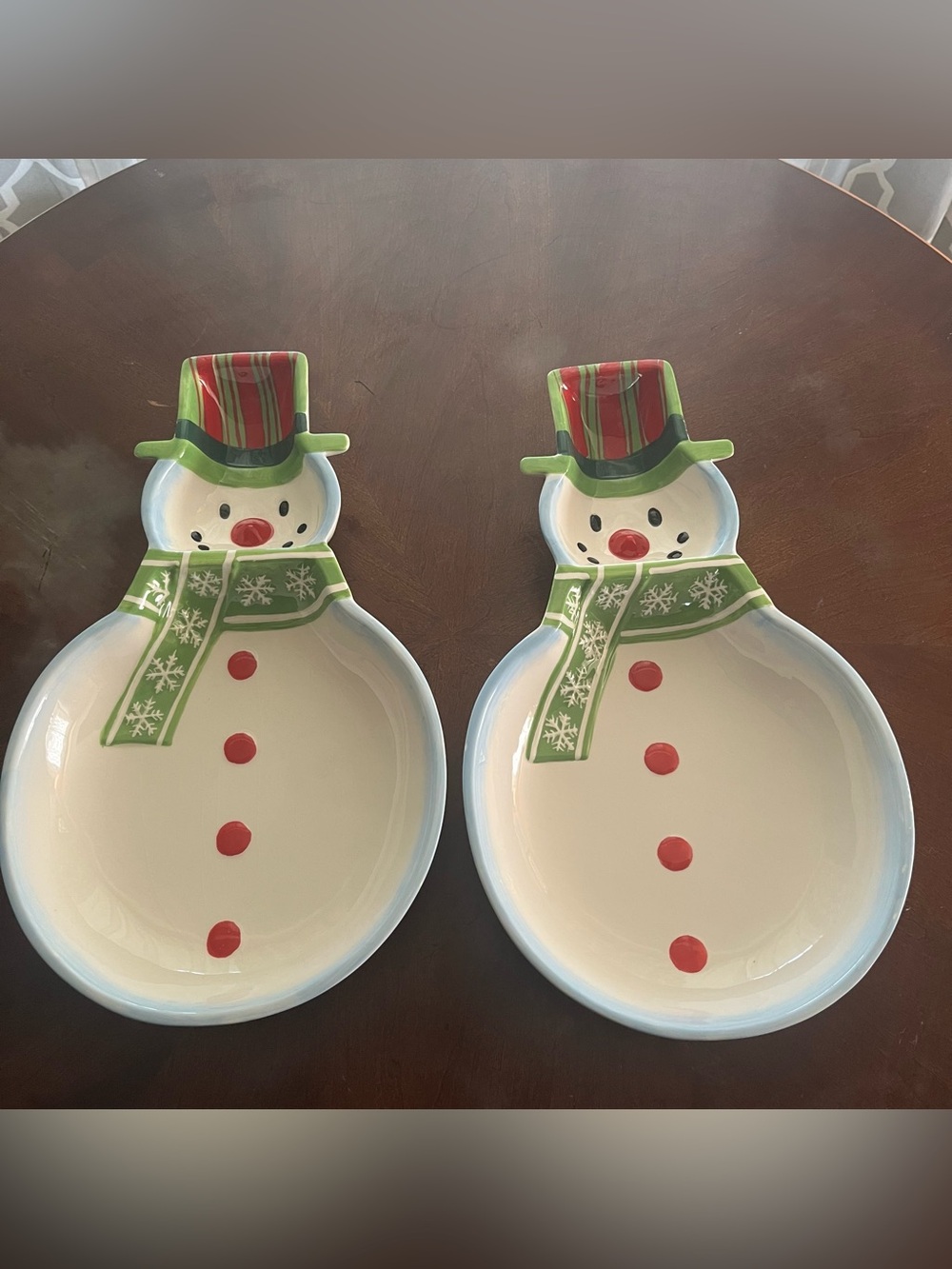 Set of 2 Snowman Ceramic Serving Platters